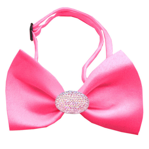 Classic Oval Crystal Satin Bow Tie for Small Dogs in Color Hot Pink - Daisey's Doggie Chic