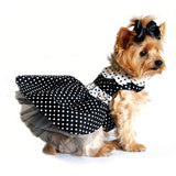 Doggie Design "Polka Dot Daisy" Harness Party Dress with matching Leash Set in Black/White - Daisey's Doggie Chic