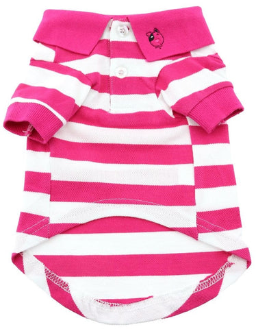 Classic Striped Polo Shirt in color Pink Stripes - Daisey's Doggie Chic