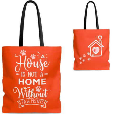 Carryall Tote Bag - House not a Home Without Paw Prints - 2-sided theme  - in Sizes S,M L - Pumpkin - Personalize it Free - Daisey's Doggie Chic