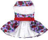 Lavender Violets Floral Party Harness Dress with Charm and matching Leash - Daisey's Doggie Chic