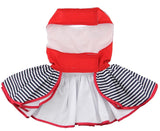 Sailor Themed Party Dress with Charm and matching Leash - Red White and Blue Nautical Stripe - Daisey's Doggie Chic