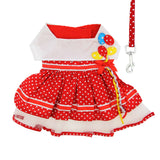 Red Polka Dots & Balloons Harness Party Dress with matching Leash - Daisey's Doggie Chic