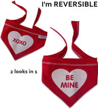 Be Mine/Hugs 'n Kisses Reversible Valentine Bandana Scarf in color Red - Daisey's Doggie Chic