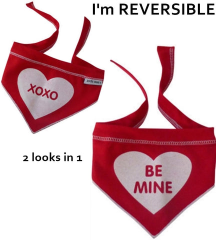 Be Mine/Hugs 'n Kisses Reversible Valentine Bandana Scarf in color Red - Daisey's Doggie Chic