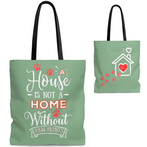 Carryall Tote Bag - House not a Home Without Paw Prints - 2-sided theme  - in Sizes S,M,L - Sage Green - Personalize it Free - Daisey's Doggie Chic
