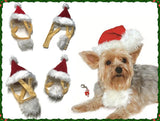 Plush Red Santa Hat with Attached Beard - Includes Candy Cane Charm - Dog Sizes XS to L - Daisey's Doggie Chic
