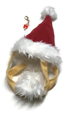 Plush Red Santa Hat with Attached Beard - Includes Candy Cane Charm - Dog Sizes XS to L - Daisey's Doggie Chic