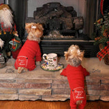 Santa's Little Helper Red Thermal Long John Pajamas with Candy Cane Charm - Daisey's Doggie Chic