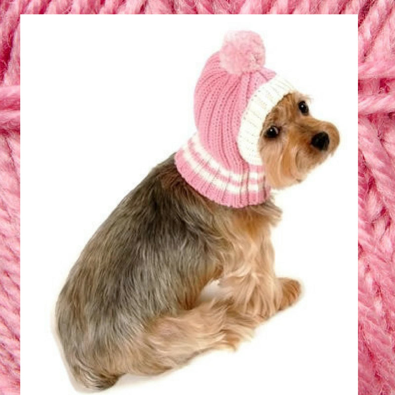 Crown Rib Knit Hat w/PomPom for Dogs in color Pink - Daisey's Doggie Chic