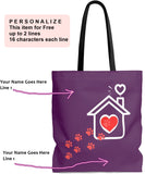 Tote Bag - House not a Home Without Paw Prints Theme on 2-Sides - Eggplant  - in Sizes S,M,L - Personalize it Free - Daisey's Doggie Chic