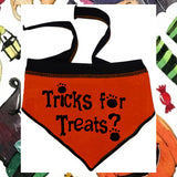 Tricks For Treats Halloween Bandana Scarf in color Orange/Black - Daisey's Doggie Chic