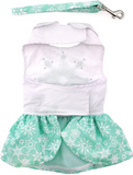 "Crystals & Snowflakes" Turquoise Harness Party Dress with Matching Leash - Daisey's Doggie Chic