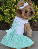 "Crystals & Snowflakes" Turquoise Harness Party Dress with Matching Leash - Daisey's Doggie Chic