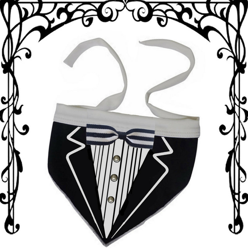 Formal Tuxedo Shirt Bandana Scarf in color Black/White - Daisey's Doggie Chic