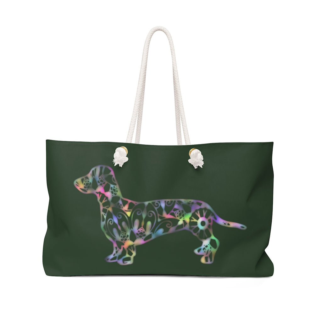 A Dachshund Weekender Bag - Color Hunter Green  - Oversized Tote – Free Personalization - Daisey's Doggie Chic