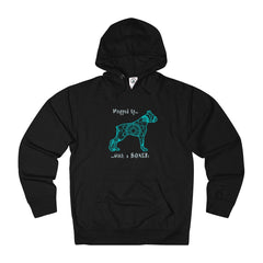 Boxer Dog Themed French Terry Hoodie - Wrapped Up with a Boxer logo - Adult Unisex sizes XS thru 3XL - in 10 Colors - Daisey's Doggie Chic