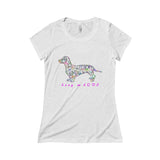 Women's Soft Triblend Scoop Neck Tee - Dachshund Long on LOVE theme - pink script - in 12 Colors - 5 sizes - Daisey's Doggie Chic