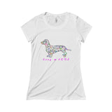 Women's Soft Triblend Scoop Neck Tee - Dachshund Long on LOVE theme - pink script - in 12 Colors - 5 sizes - Daisey's Doggie Chic