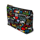 Exclusive Pet Art Love My Dog Cosmetics Pouch with T-bottom - Sizes Small or Large - Choice of Zipper color Black or White - personalize - Daisey's Doggie Chic