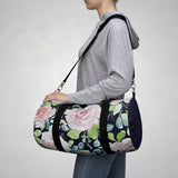 Pale Pink Roses Duffel with Navy Blue Solid Ends Duffel  Bag - Daisey's Doggie Chic
