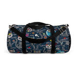 Exclusive Cat Art Duffel Bag - Spooky Skeletal Cats & Fish Bones - Sugar Skull Theme - Choice of Color & Size - personalize - Daisey's Doggie Chic