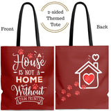 Carryall Tote Bag - House not a Home Without Paw Prints - 2-Sided Design - Brick Red  - in Sizes S,M,L - Personalize it Free - Daisey's Doggie Chic
