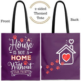 Tote Bag - House not a Home Without Paw Prints Theme on 2-Sides - Eggplant  - in Sizes S,M,L - Personalize it Free - Daisey's Doggie Chic