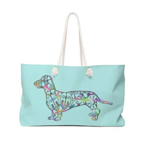 A Dachshund Weekender Bag - Color Tahiti Blue - Oversized Tote – Free Personalization - Daisey's Doggie Chic