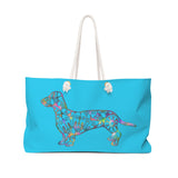 A Dachshund Weekender Bag - Color Bright Blue - Oversized Tote – Free Personalization - Daisey's Doggie Chic