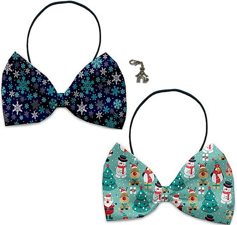 Frosty & Friends - Holiday Themed Bowtie 2-Pack set with Charm Accessory for Dogs or Cats - Daisey's Doggie Chic