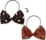 Santa's Party - Holiday Themed Bowtie 2-Pack set with Charm Accessory for Dogs or Cats - Daisey's Doggie Chic