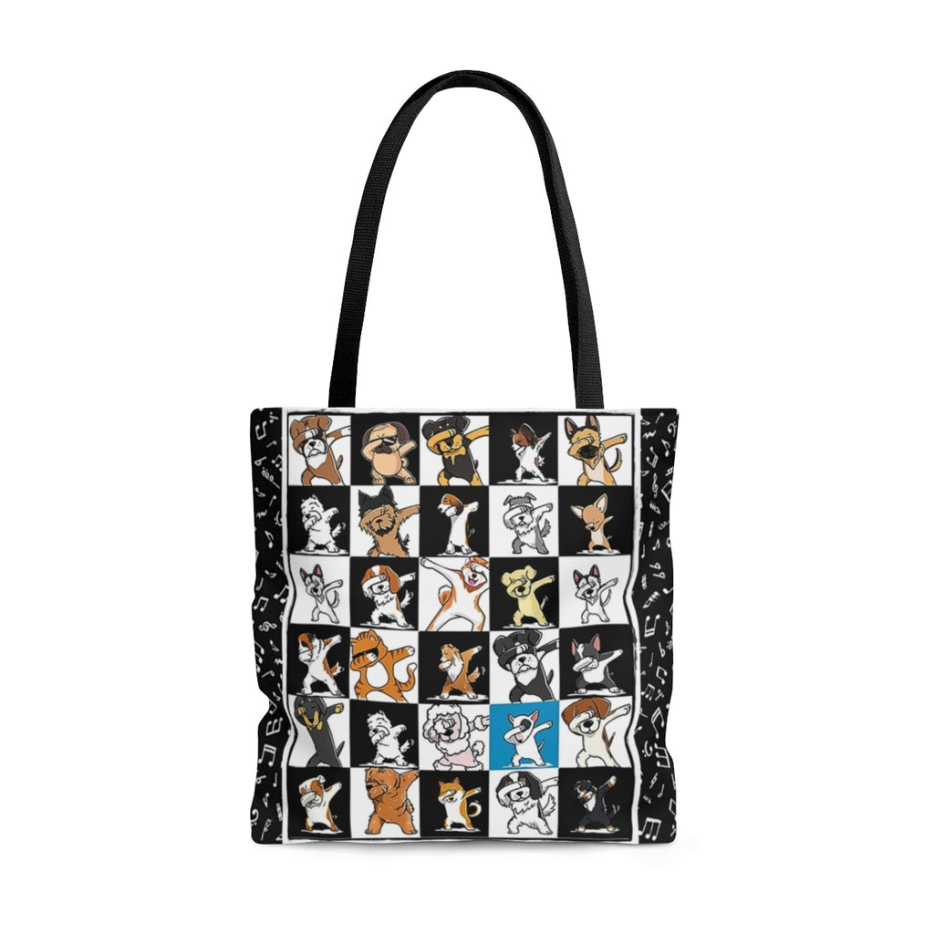 Exclusive Dog Art Jazzy Notes Dabbing Dogs Dance to Own Beat - Tall Tote Bag - 3 Sizes - personalize - Daisey's Doggie Chic