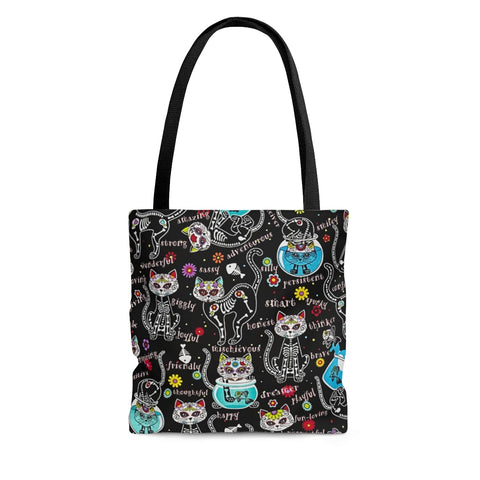 Exclusive Cat Art Spooky Skeletal Inspirational Cats - Sugar Skull - Tall Tote Bag - 3 Sizes S,M,L - Personalization Free - Daisey's Doggie Chic