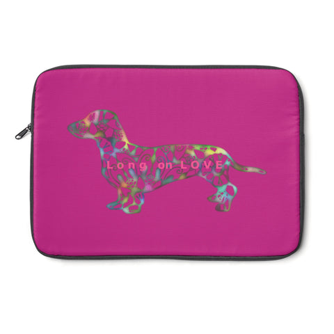 Laptop Sleeve Case - Dachshund Long on LOVE - Color Dark Fushia - Personalize Free - Daisey's Doggie Chic