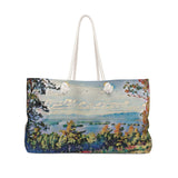 Exclusive Custom Art Weekender Tote Bag features View of Lake - Oversized Carry All Bags - personalize - Daisey's Doggie Chic