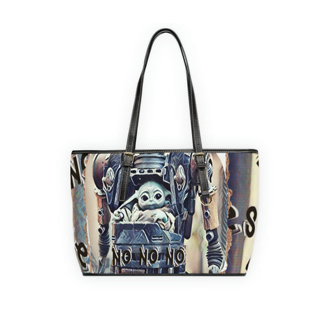 Baby Yoda No Yes No Scattered Center Vegan Tote PU Leather Shoulder Bag - Daisey's Doggie Chic