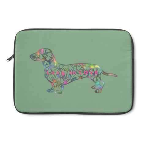 Laptop Sleeve Case - Dachshund Long on LOVE - Color Sage - Personalize Free - Daisey's Doggie Chic