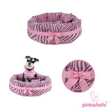 Pinkaholic Pink Zebra "Leo" Luxury Dog Bed with Reversible Cushion and Bone Toy - Daisey's Doggie Chic