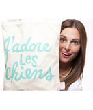 Romy & Jacob "J'adore Les Chiens" Organic Designer Tote Bag color in Aqua Blue - Daisey's Doggie Chic