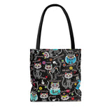 Exclusive Cat Art Spooky Skeletal Inspirational Cats - Sugar Skull - Tall Tote Bag - 3 Sizes S,M,L - Personalization Free - Daisey's Doggie Chic