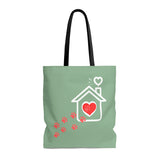 Carryall Tote Bag - House not a Home Without Paw Prints - 2-sided theme  - in Sizes S,M,L - Sage Green - Personalize it Free - Daisey's Doggie Chic