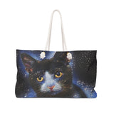 Exclusive Cat Art Tote Bag  - Galactic Tabby Cat - Galaxy Stars & Space -  Choice of oversized Weekender or Tall Tote Bags - personalize - Daisey's Doggie Chic
