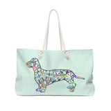 A Dachshund Weekender Bag - Color Sea Spray- Oversized Tote – Free Personalization - Daisey's Doggie Chic