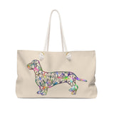 A Dachshund Weekender Bag - Color Khaki - Oversized Tote - Free Personalization - Daisey's Doggie Chic