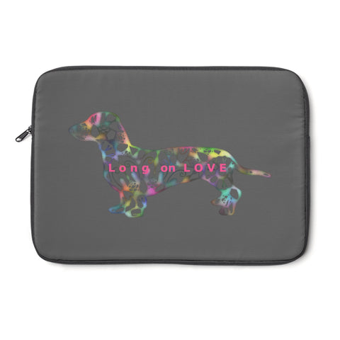 Laptop Sleeve Case - Dachshund Long on LOVE - Color Charcoal Gray - Personalize Free - Daisey's Doggie Chic