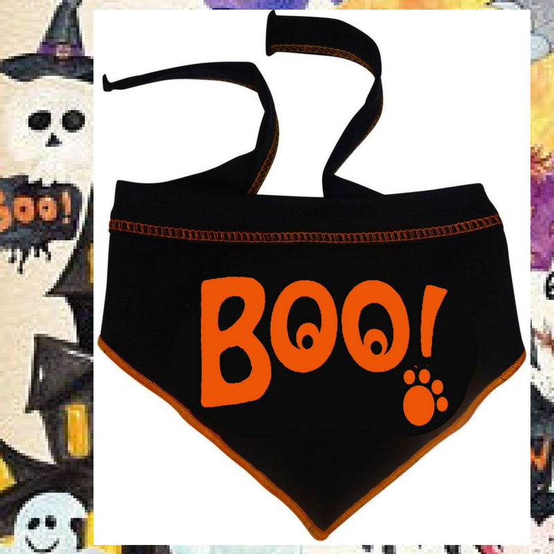 BOO! Ghostly Eyed Bandana Scarf in color Black/Orange - Daisey's Doggie Chic