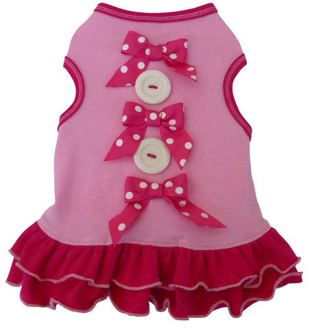 Buttons & Bows Skirted Tank Dress and Accessory in color Pink - Daisey's Doggie Chic