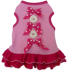 Buttons & Bows Skirted Tank Dress and Accessory in color Pink - Daisey's Doggie Chic