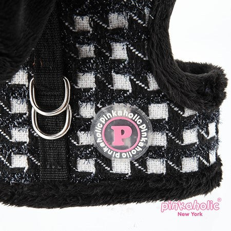 Pinkaholic NY "Cosmo Pinka"  Metallic Houndstooth Wrap Hooded Harness Vest in color Black/White - Daisey's Doggie Chic